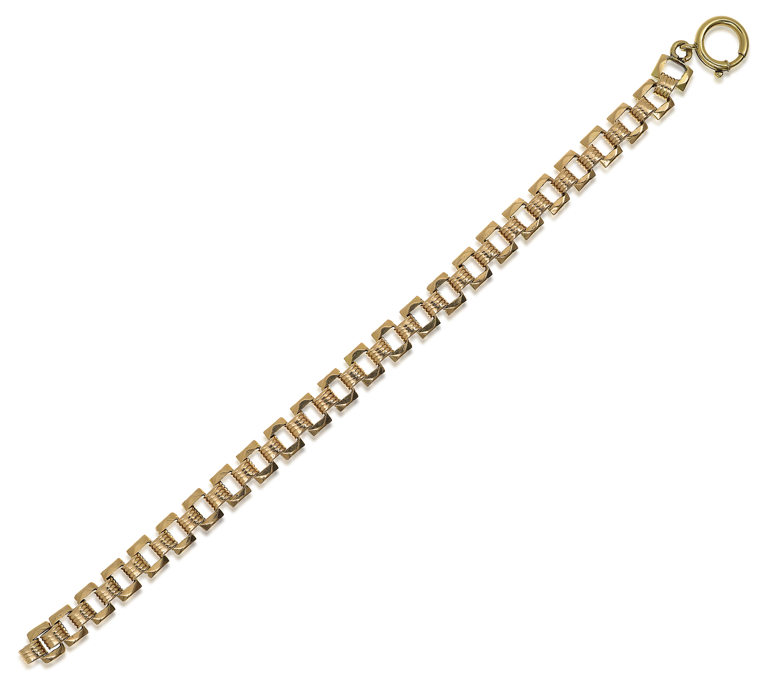 Appraisal: A FANCY GOLD BRACELET The geometric box link bracelet having