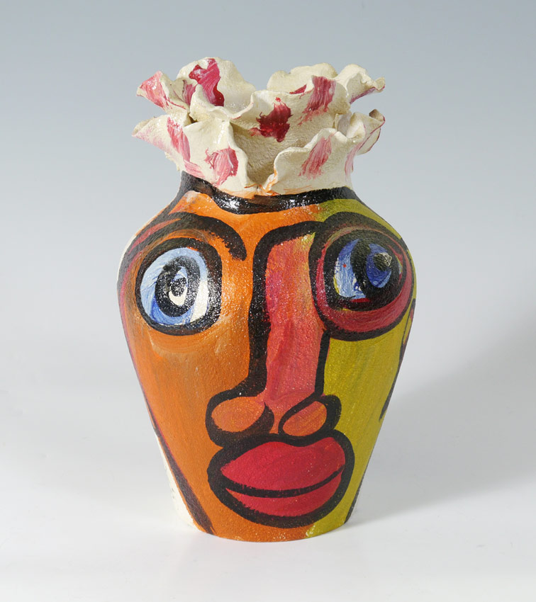 Appraisal: PETER KEIL PAINTED PORTRAIT POTTERY VASE '' h ruffled rim