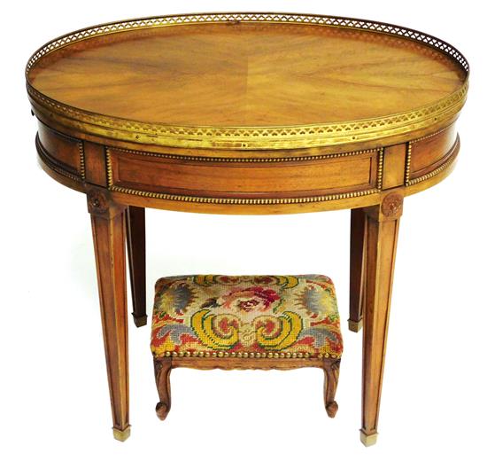 Appraisal: Baker French style oval side table and needlepoint footstool side