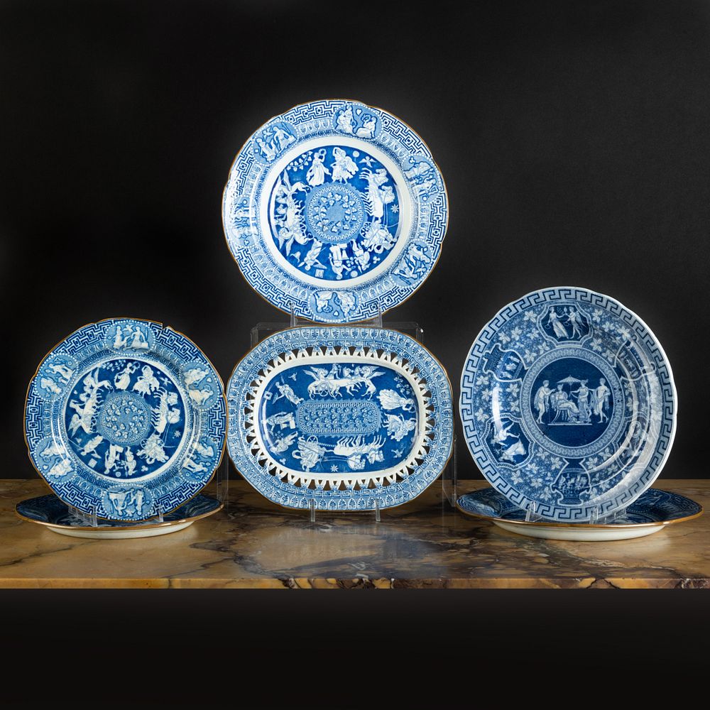 Appraisal: Group of Blue and White Neoclassical Transferware Comprising A pearlware