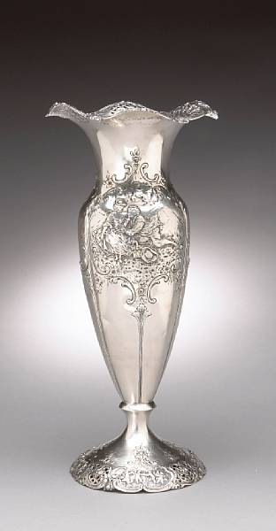 Appraisal: A sterling table vase with chased and applied decorationAmerican manufacture