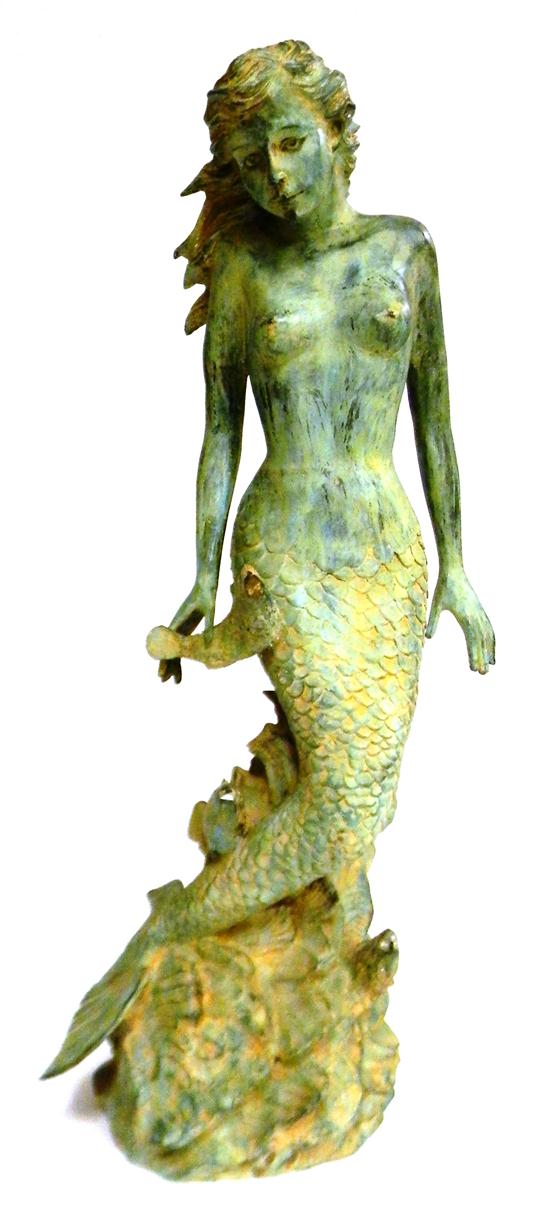 Appraisal: Late th C mermaid fountain sculpture green patinated metal mostly