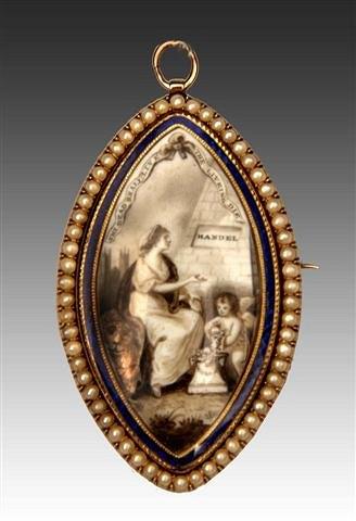 Appraisal: A VICTORIAN PEARL AND ENAMELLED RAVETTE SHAPED MOURNING BROOCH with