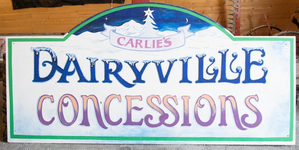 Appraisal: CARLIE'S DAIRYVILLE CONCESSIONS' SIGN hand painted plywood x inches