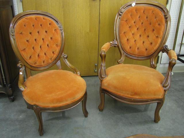 Appraisal: Set of Two Victorian Lady's Gents Chairs with finger carving