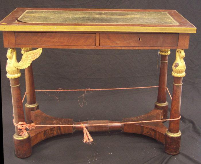 Appraisal: French leather top writing desk with drawers column base with