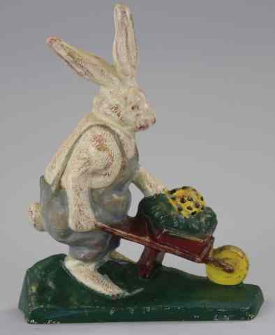 Appraisal: RABBIT PUSHING WHEELBARROW DOORSTOP Littco Products original label intact rare