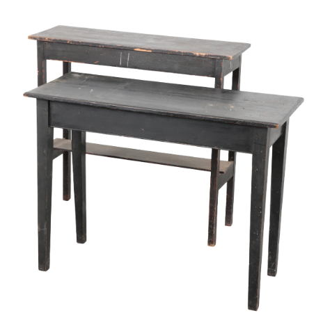 Appraisal: TWO BLACK-PAINTED SIDE TABLES th century the taller with a