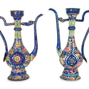 Appraisal: A Pair of Chinese Enamel on Copper Wine Ewers Late