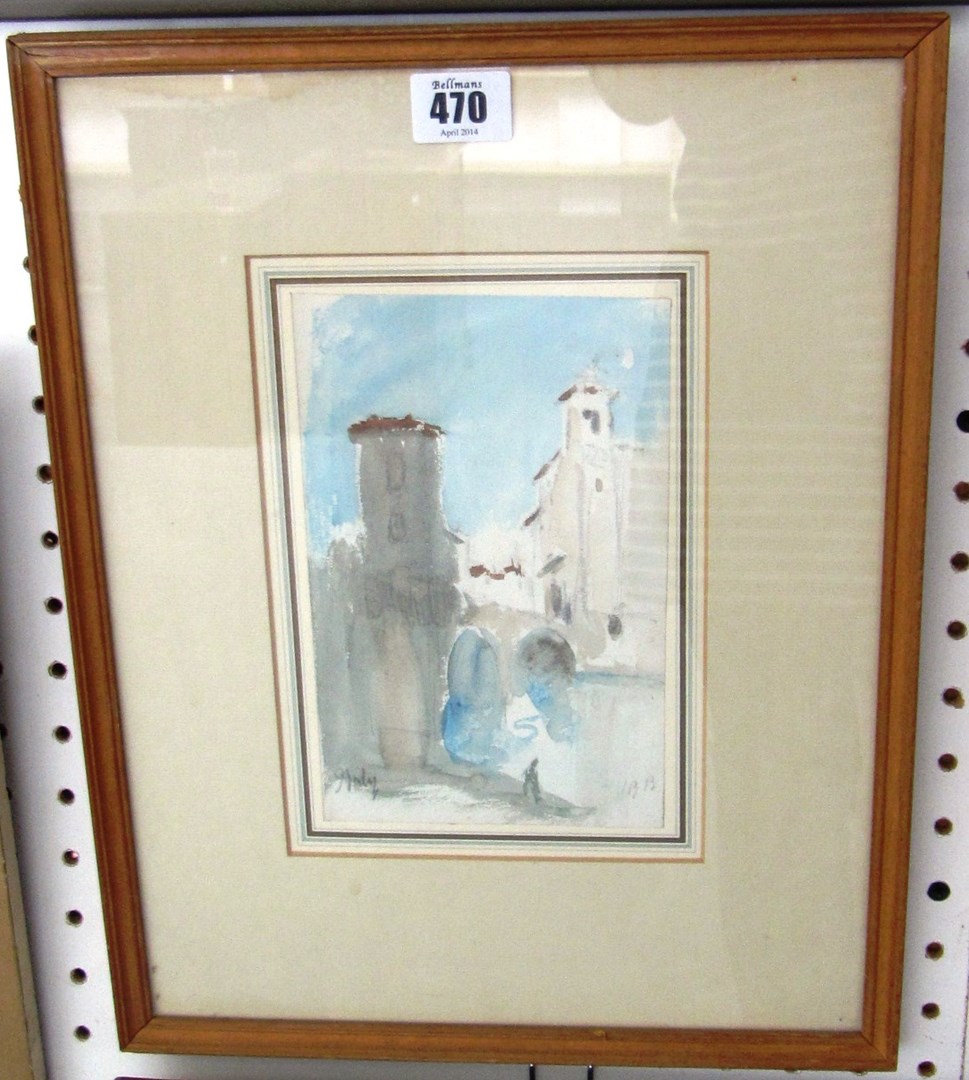 Appraisal: Hercules Brabazon Brabazon - Italian towers watercolour over pencil signed