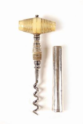 Appraisal: A George III silver pocket corkscrew with a turned ivory