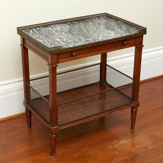 Appraisal: Louis XVI style brass inlaid mahogany side table Louis XVI