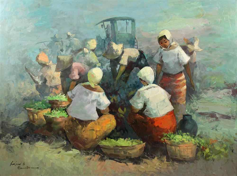 Appraisal: CAESAR BUENAVENTURA - PEASANT AT THE MARKET Oil on canvas