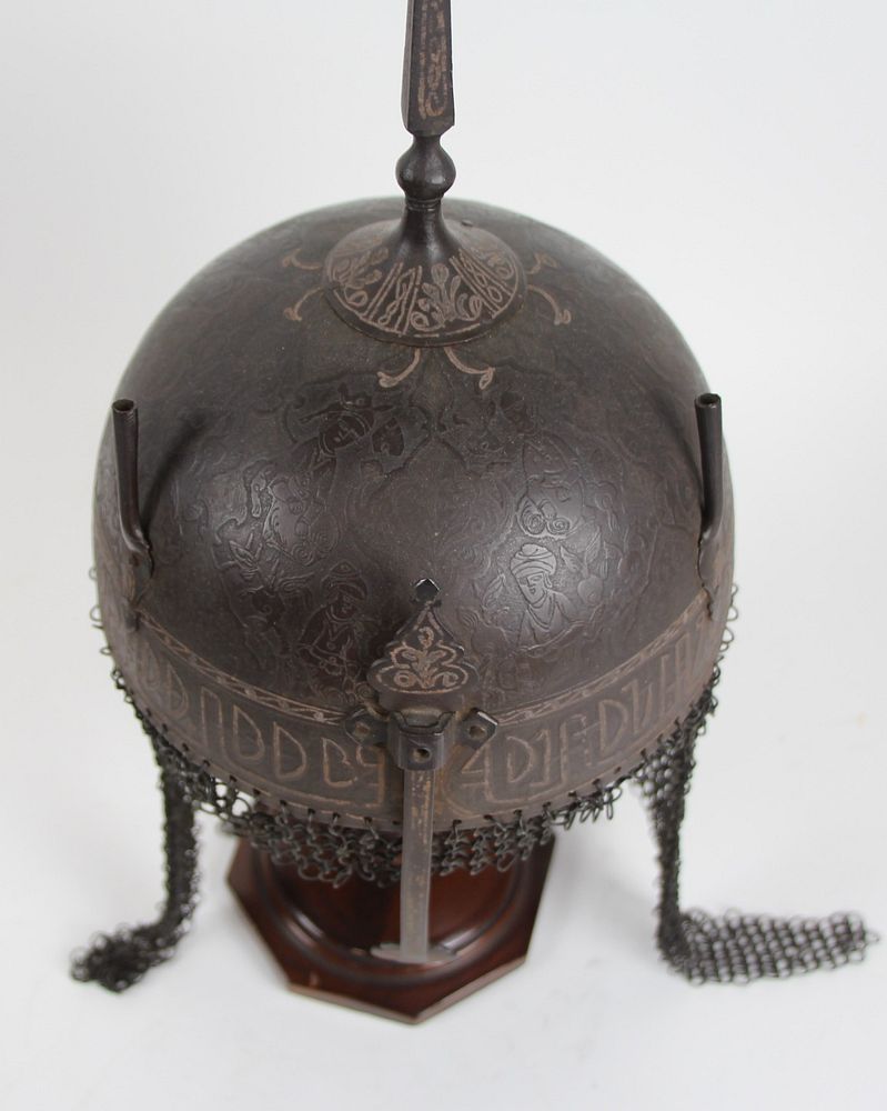 Appraisal: Antique Persian Warrior Helmet With Arabic Writing From an Irvington