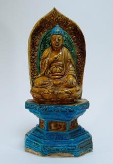 Appraisal: Chinese Qing Dynasty Sancai Glaze Pottery Buddha CHINA QING DYNASTY