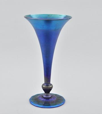 Appraisal: A Tiffany Blue Favrile Glass Trumpet Vase A tall trumpet