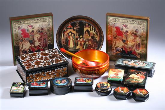 Appraisal: ELEVEN RUSSIAN LACQUER BOXES th century Of various shapes and