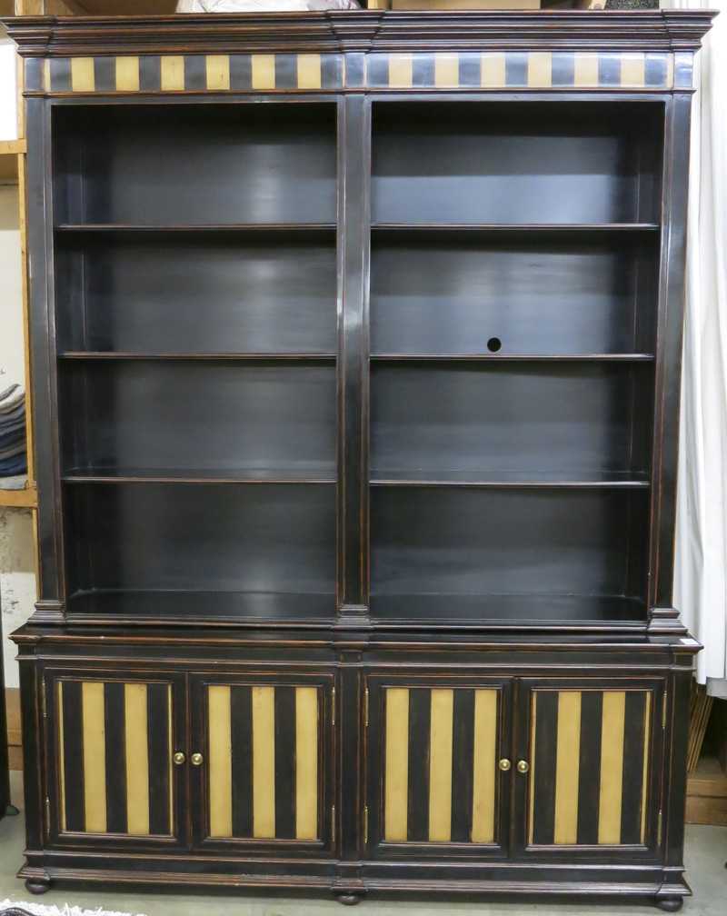 Appraisal: FEDERAL STYLE EBONIZED DISPLAY UNIT ON CABINET Theodore Alexander Furniture