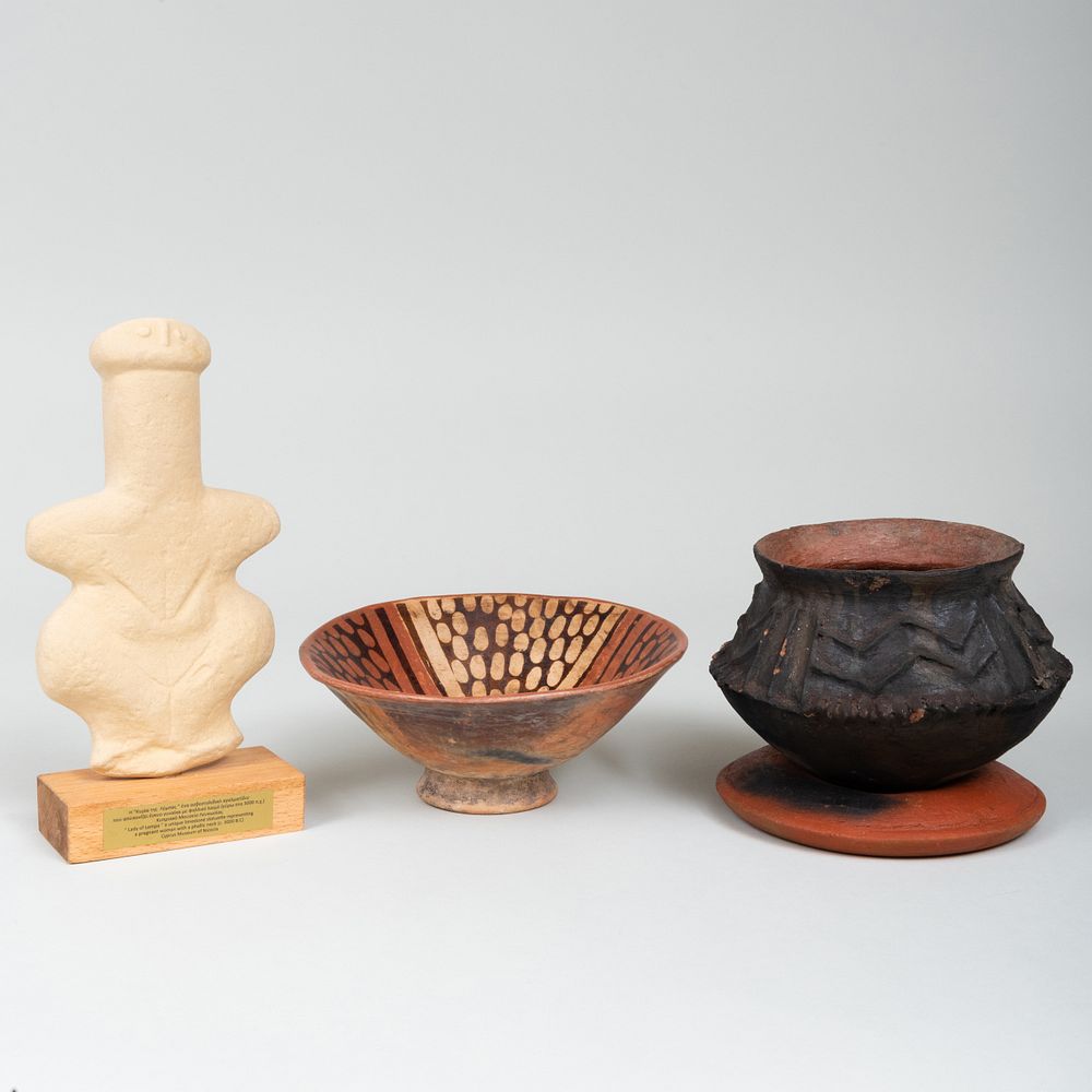 Appraisal: Group of Pottery Wares Comprising A bowl with geometric design