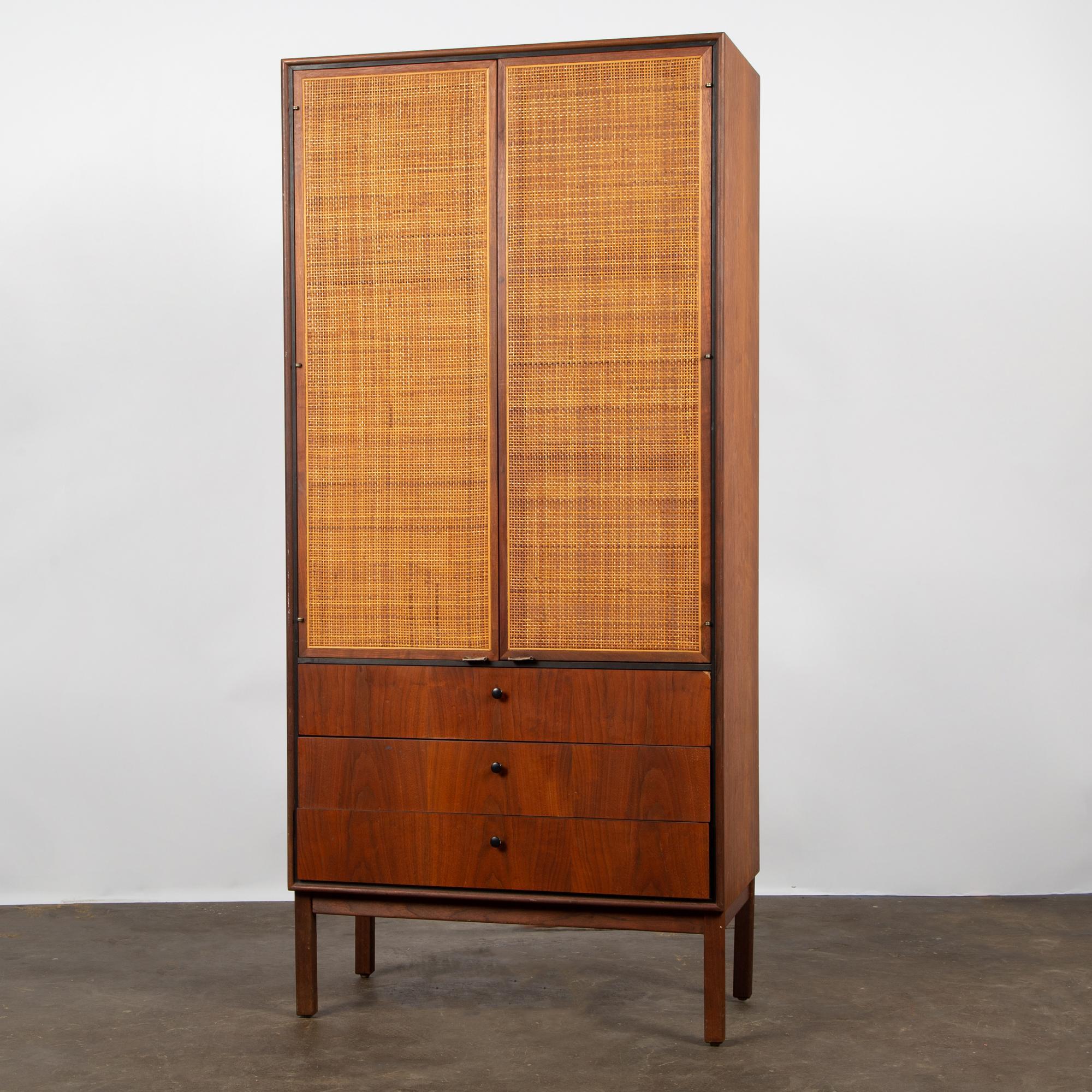 Appraisal: FLORENCE KNOLL ATTR WALNUT CABINET WITH CANE DOORS A s