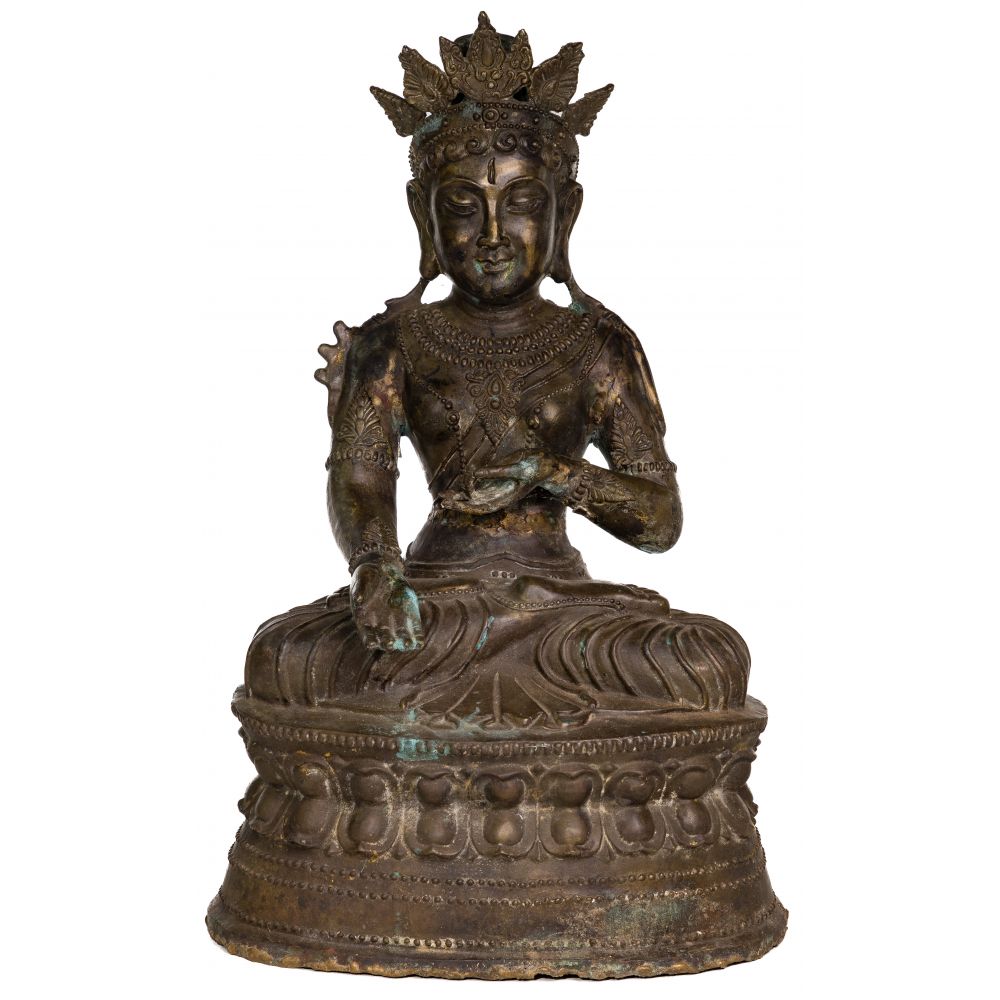 Appraisal: INDIAN HIMALAYAN BUDDHIST BRONZE SCULPTUREDepicting a female deity seated on