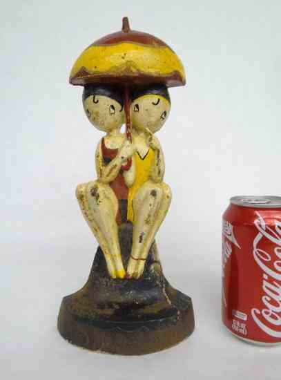 Appraisal: C ' s painted ''Bathing Beauties'' '' Ht doorstop Signed