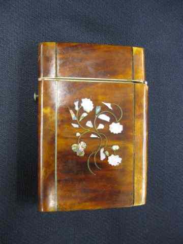 Appraisal: Victorian Tortoise Shell Calling Card Case inlaid mother-of-pearl floral ''