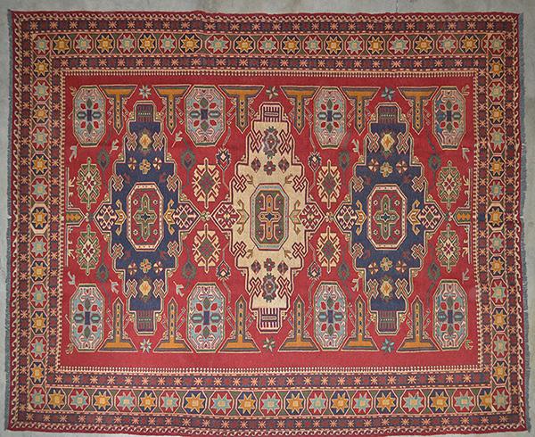 Appraisal: FINE SUMACK Fine flatweave Caucasian-influenced Kazak design of triple bold