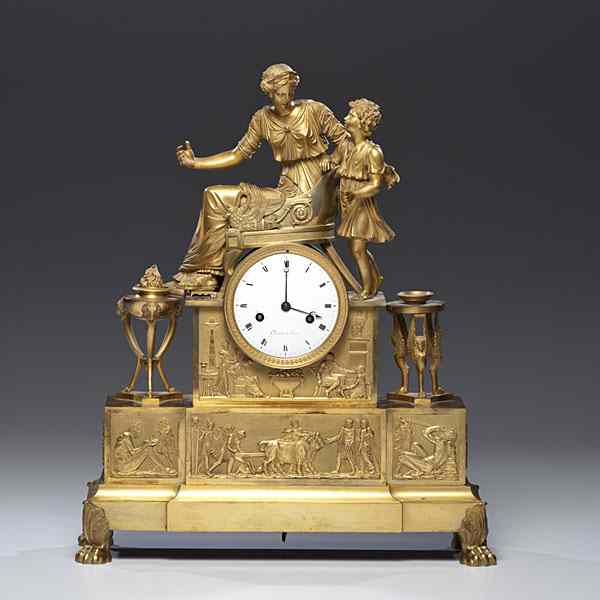 Appraisal: French Bronze Ormolu Figural Clock French ca an unsigned bronze