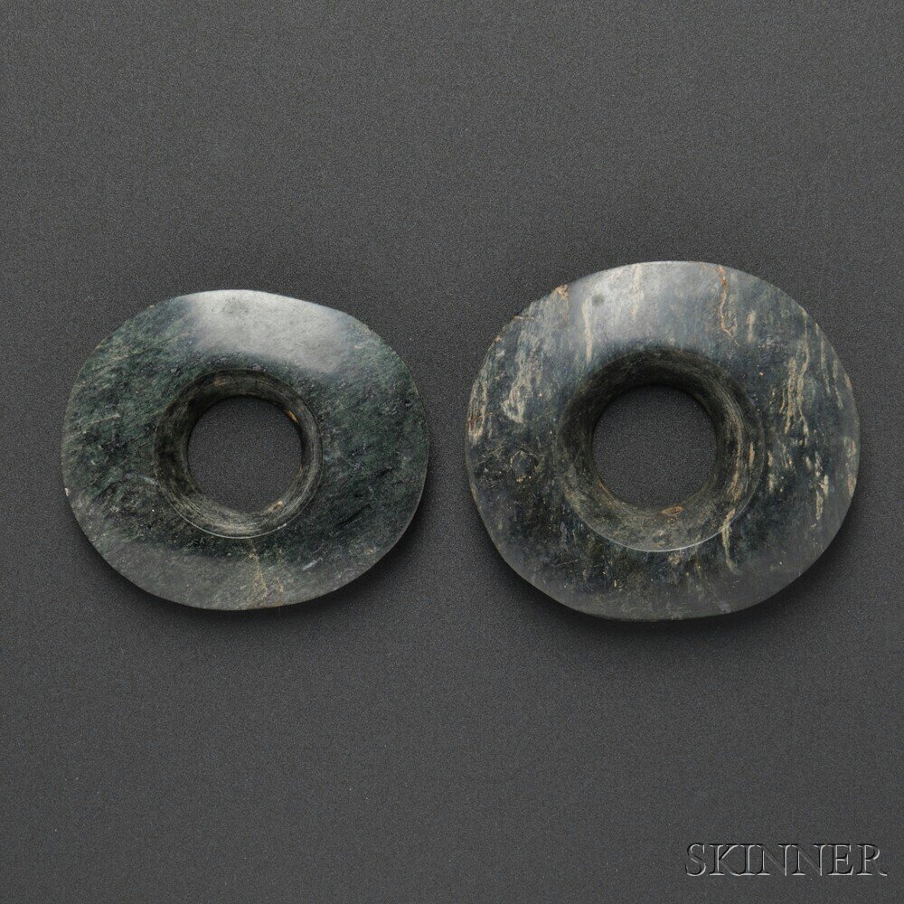 Appraisal: Pair of Mayan Jadeite Ear Spools c - A D