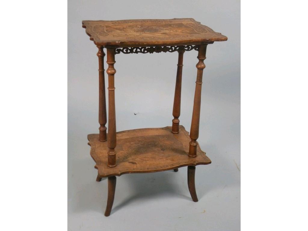 Appraisal: A late thC-early thC carved fruit wood two tier table