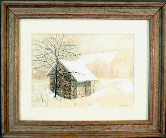 Appraisal: Original Richard Bollinger watercolor of a springhouse in the snow