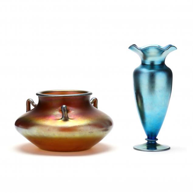 Appraisal: TWO EARLY STEUBEN AURENE GLASS VASES Early th century including