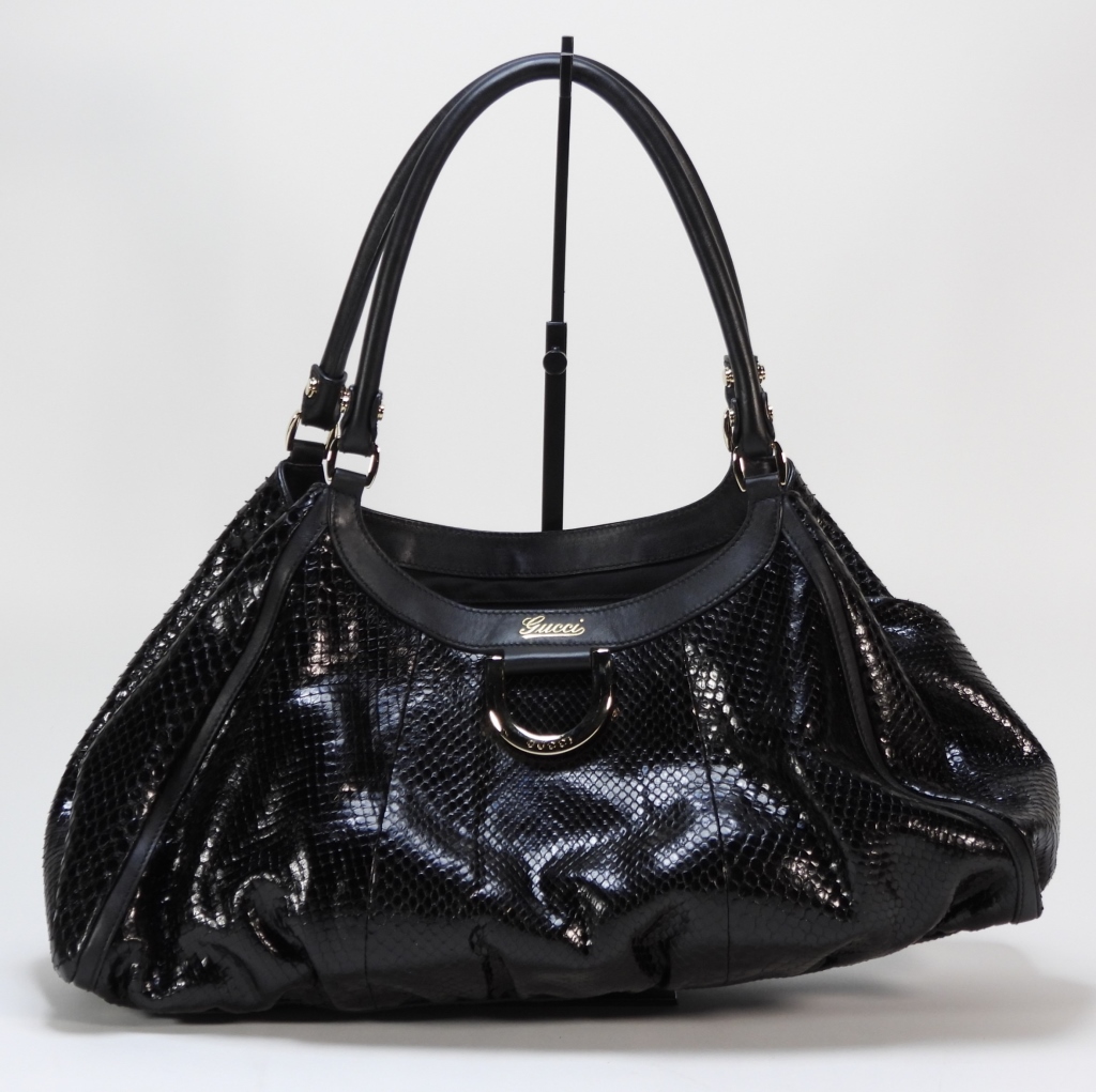 Appraisal: GUCCI BLACK SNAKESKIN BAG Double handled black snake skin bag