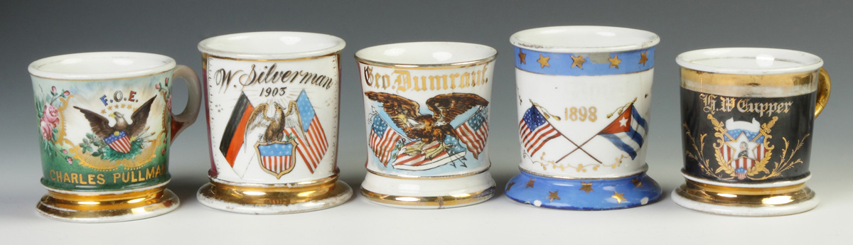 Appraisal: Five Vintage Patriotic Military Occupational Shaving Mugs L to R