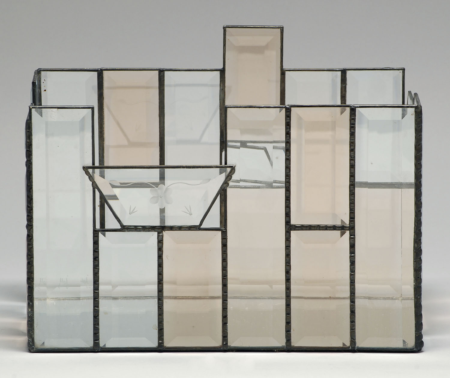 Appraisal: LEADED GLASS VOTIVE HOLDER BY JOY MOTISI American ContemporaryEtched signature