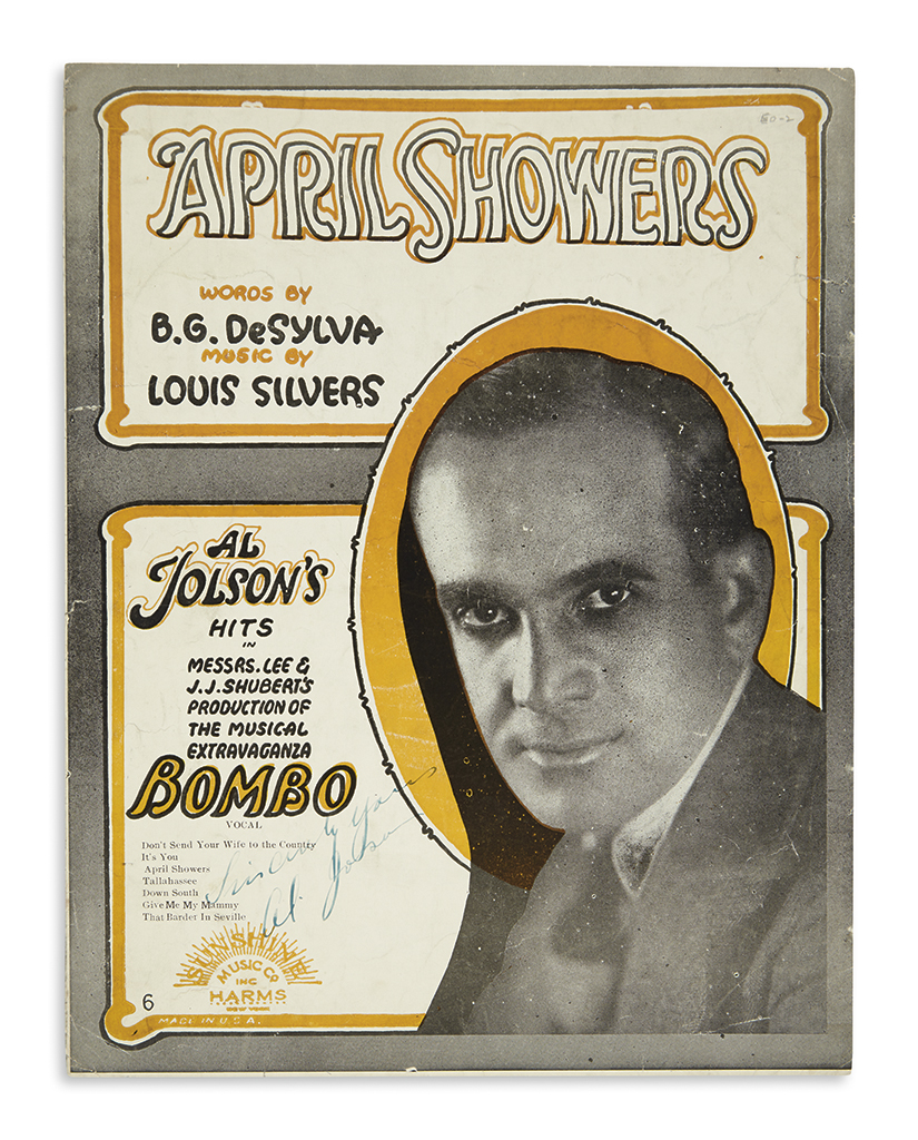 Appraisal: JOLSON AL Sheet music for April Showers Signed and Inscribed