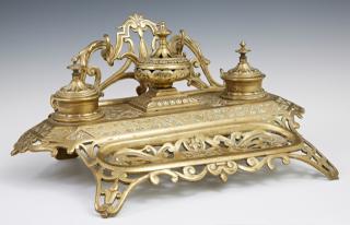 Appraisal: French Gilt Bronze Inkwell Pen Tray c the a French