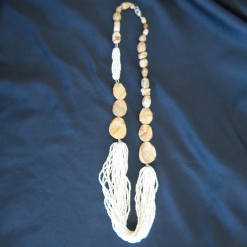 Appraisal: Pearl Sandstone Necklace sterling silver clasp trim long stunning