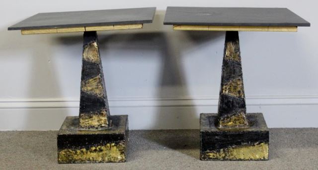 Appraisal: Pair of Paul Evans for Directional Side Tables Midcentury slate