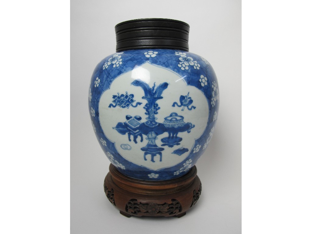 Appraisal: A Chinese blue and white ginger jar painted with panels