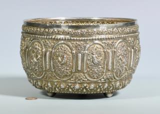 Appraisal: Asian Repousse Silver Bowl Thai Burmese silver bowl having banded