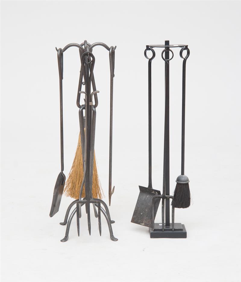 Appraisal: TWO SETS OF FIREPLACE TOOLS One set wrought-iron the other