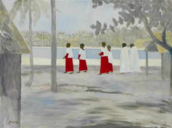 Appraisal: Ray Crooke born Island Procession oil on canvas on board