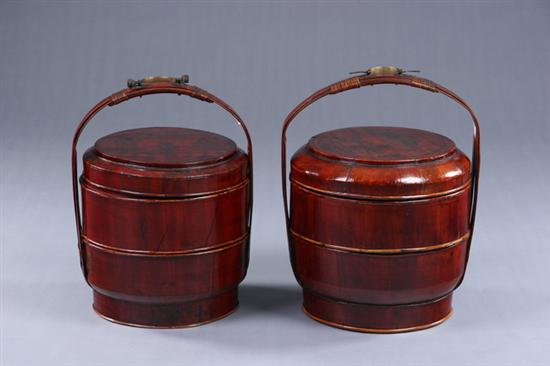 Appraisal: PAIR CHINESE LACQUER FOOD BOXES Circa Shanxi province - With