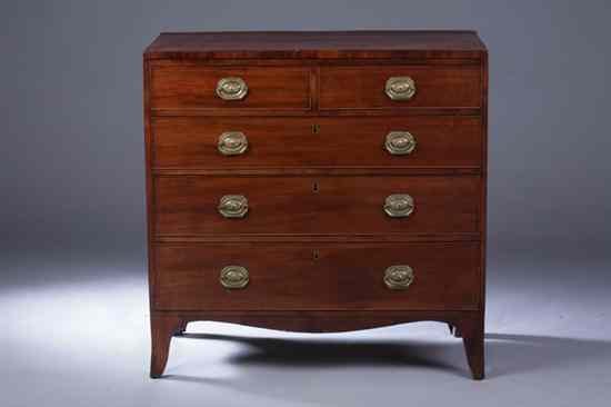 Appraisal: AMERICAN FEDERAL MAHOGANY CHEST OF DRAWERS early th century Two