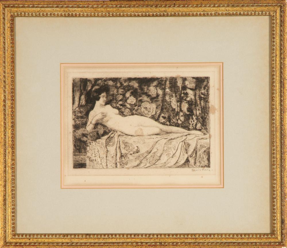 Appraisal: Francis Luis Mora Uruguayan American - Reclining Nude etching pencil-signed