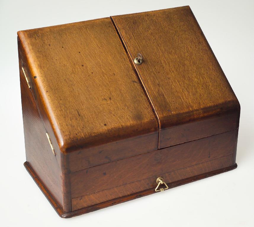 Appraisal: VICTORIAN OAK CORRESPONDENCE BOX the slant-front double-hinged case opening to