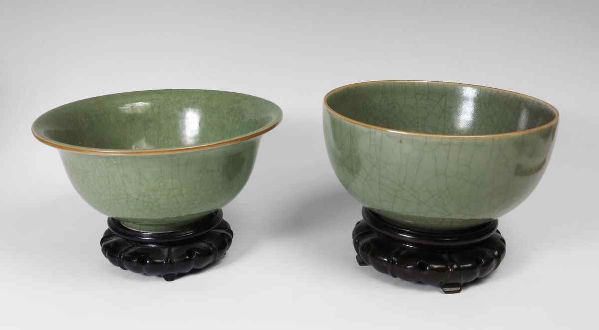 Appraisal: PIECE CHINESE CRACKLE CELADON BOWLS Flared rim '' dia ''