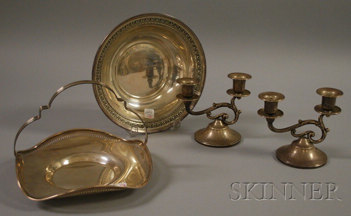 Appraisal: Four Sterling Table Items a pair of Hamilton weighted two-light